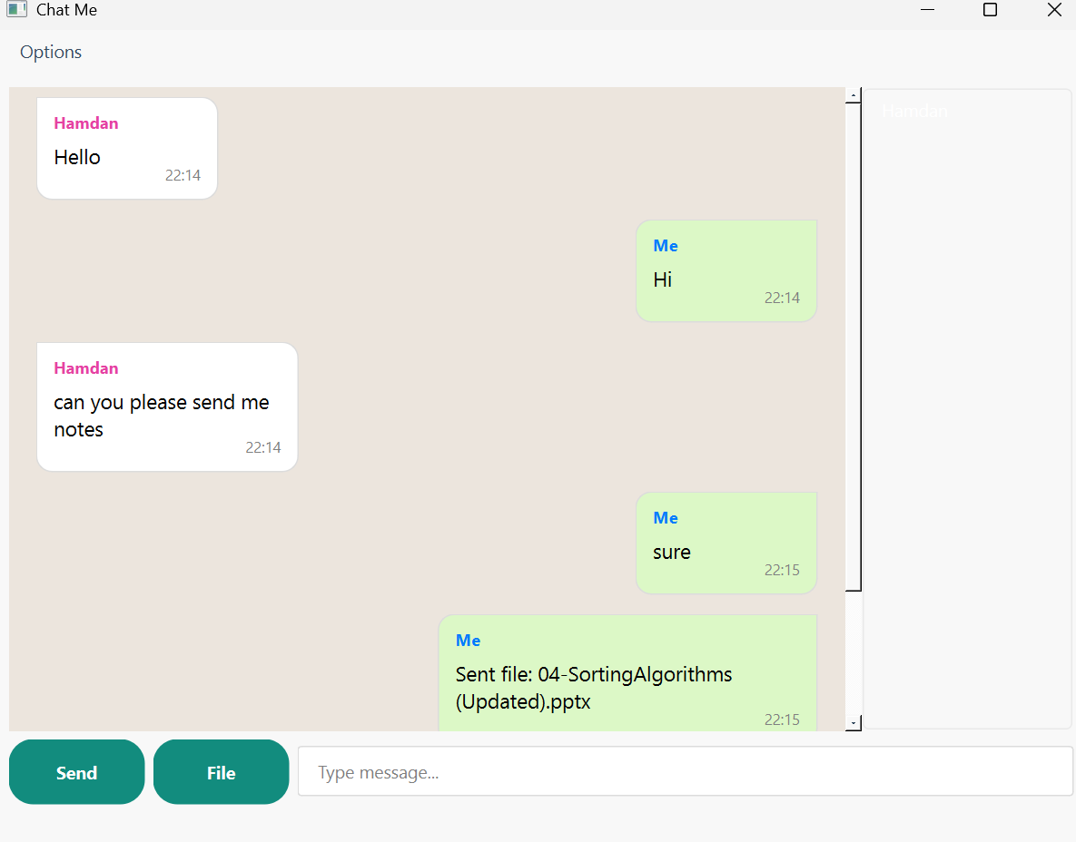 Chat-Me primary client user interface