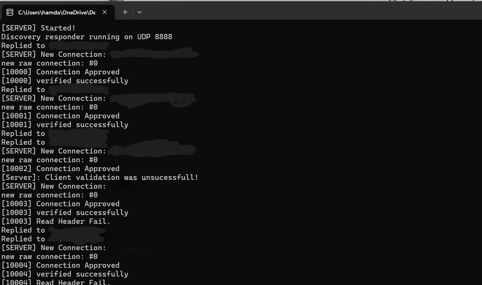 C++ server terminal console